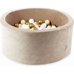 Ballenbak velvet beige - 90x40 cm - 300 ballen - wit, baby roze, beige, goud