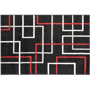 OZAIA Tapijt geometisch design CUBIO - Polypropyleen - 140 x 200 cm - Zwart, wit en rood L 140 cm x H 1 cm x D 200 cm