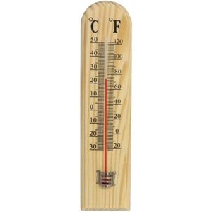 Binnen/buiten thermometer hout 20 x 5 cm - Binnen/buitenthermometers