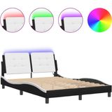 vidaXL - Bedframe - met - LED-verlichting - kunstleer - zwart - en - wit - 140x200 - cm