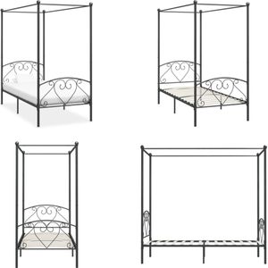 vidaXL Hemelbedframe metaal grijs 100x200 cm - Bedframe - Bedframes - Bed - Bedden