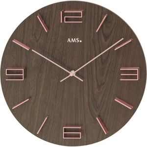 AMS W9591 - Wandklok - Analoog - Hout - Aluminium - Bruin