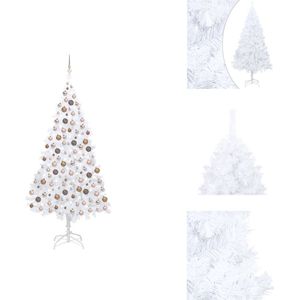 vidaXL Kunstkerstboom - Wit - 210 cm - LED-verlichting - PVC - Decoratieve kerstboom