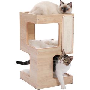 HandyHaven® - Kattenmeubilair - Nachtkastje - Bijzettafel - Beige - Hout - Krabpaal - Kattenspeelgoed - Kattenmandje - Katten - Poezen - Kitten - 34x34x60cm