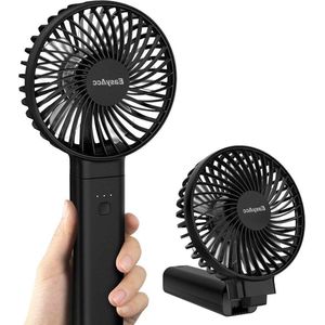 Sterke draagbare accu USB-ventilator - Mini-ventilator elektrische 17 uur - 4 snelheden oplaadbare batterij - Opvouwbaar tafelventilator voor onderweg reizen - Zwart