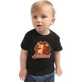 Zwart fan t-shirt voor babys - Holland met cartoon leeuw - Nederland supporter - Koningsdag / EK / WK shirt / outfit 68