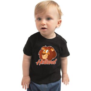 Zwart fan t-shirt voor babys - Holland met cartoon leeuw - Nederland supporter - Koningsdag / EK / WK shirt / outfit 68