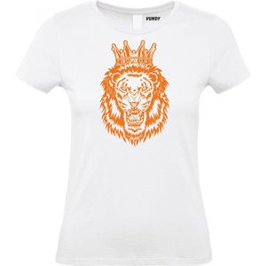 Dames t-shirt Leeuw Met Kroon Oranje | Koningsdag kleding | Oranje Shirt | Wit Dames | maat XL