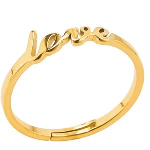 Plux Fashion Love Ring - Goud - Verstelbare Ring - Stainless Steel - Heren - Dames - Sieraden - Gold Ring - Adjustable Ring - Love Ring - Sieraden Cadeau - Luxe Style - Duurzame Kwaliteit - Valentijn