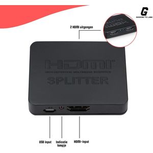 GoodsToUse HDMI Splitter – HDMI Switch – 1 Ingang 2 Uitgangen – 4K Resolutie – 1080 Pixels – Incl. USB-kabel