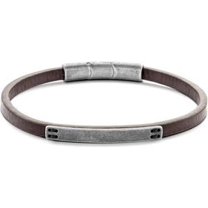 Frank 1967 7FB-0527 Leren Armband - Vintage Staal Elementen - 39 x 5 mm Plaat - Leder - 21 cm - Bruin