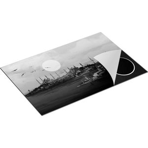 Chefcare Inductie Beschermer Illustratie van de Maiden's Tower in Istanbul - Zwart Wit - 78x52 cm - Afdekplaat Inductie - Kookplaat Beschermer - Inductie Mat