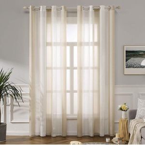 Transparante gestreepte gordijnen - moderne voiles - set van 2 - beige/wit - halftransparant