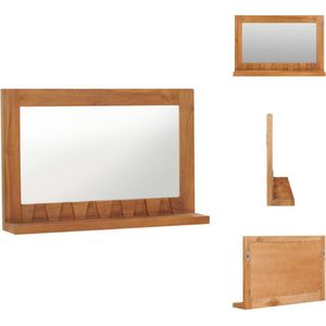 vidaXL Wandspiegel Rustieke Stijl - Teakhout - 60x12x40 cm - Met Schap en Wandmontagegaten - Spiegel