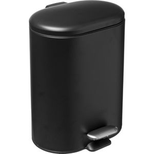 5Five - Prullenbak/pedaalemmer zwart rvs metaal 6 liter - 15x24x30 cm - Badkamer en toilet