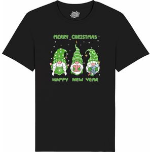 Christmas Gnomies Groen - Foute kersttrui kerstcadeau - Dames / Heren / Unisex Kerst Kleding - Grappige Feestdagen Outfit - Unisex T-Shirt - Zwart - Maat M