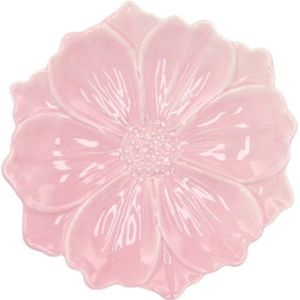 Supervintage schattig roze aardewerk serveerschaal bordje in de vorm van een bloem 18 cm