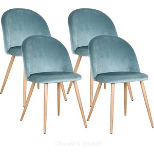 Kamyra® Fluwelen Eetkamerstoelen - Eetkamerstoel - Stijlvol, Ergonomisch & Comfortabel - Set van 4 - Blauw