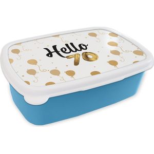 Broodtrommel Blauw - Lunchbox - Brooddoos - Jubileum - 70 Jaar - Ballonnen - 18x12x6 cm - Kinderen - Jongen