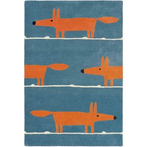 Scion - Mr Fox Denim 25318 Vloerkleed - 140x200  - Rechthoek - Kinder,Laagpolig Tapijt - Modern - Blauw, Oranje