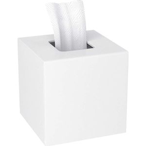 Vierkante tissuedoos, 14 × 14 × 14 cm, acryl tissuebox met magnetische afdekking voor eetkamer, badkamer, slaapkamer, auto, kantoor, wit