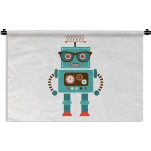 Wandkleed - Wanddoek - Robot - Bril - Tandwielen - Gezicht - Jongens - Kids - 150x100 cm - Wandtapijt