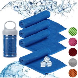 relaxdays 4x verkoelende handdoek - sporthanddoek - ijshanddoek - cooling towel - blauw