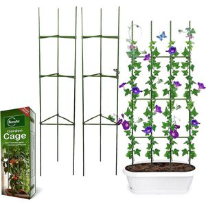 Plantenhouder, klimhulp, planten, robuuste tomatenkooi, tuinplant, steunstangen, kooi, lang staal, kunststof gecoate plantensticks met verbindingsstang (twee sets)