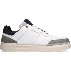 Manfield - Heren - Witte leren sneakers met zwarte details - Maat 46