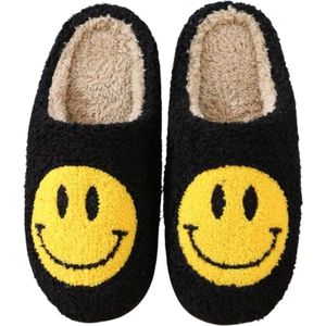 Smiley sloffen – unisex pantoffels Smiley – Smiley slippers - sloffen – zachte pantoffels – gekke sloffen – sloffen dames & heren – zwart - cadeau - maat 39/40