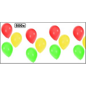 500x Ballon rood/geel/groen - Ballon carnaval thema feest party versiering decoratie festival