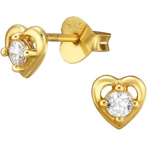 Joy|S - Zilveren hartje oorbellen - 5 mm - zirkonia - elegante kinderoorbellen - gold plated - goudkleur
