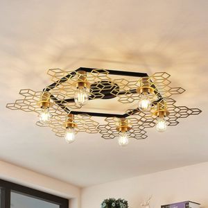 Lucande - plafondlamp design - 6 lichts - ijzer - H: 12 cm - E27 - goud, zwart
