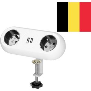 Bureau stekkerdoos met 2 USB poorten - Montageklem - Penaarde - Pill Design - Wit - Geschikt voor België