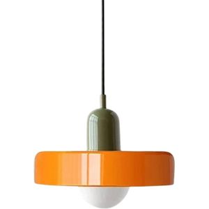 Blyx® - Plafondhanglamp - Retro Glazen Kroonluchter - Woonkamer - Eetkamer - Slaapkamer - Verlichting - Decoratie - E27 - Led - H20xD25cm - Donkergroen + Oranje