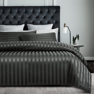 Satijn beddengoed 220 x 240 cm grijs- zijdeglans gestreept beddengoed set 3-delig hoogwaardig luxe dekbedovertrek met verborgen ritssluiting en 2 kussenslopen 80 x 80 cm, grijs