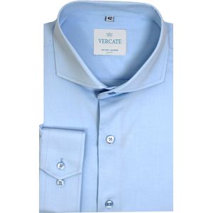 Vercate - Strijkvrij Overhemd - Lichtblauw - Blauw - Slim Fit - Bamboe Katoen - Lange Mouw - Heren - Maat 42/L