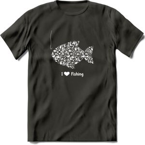 I Love Fishing - Vissen T-Shirt | Wit | Grappig Verjaardag Vis Hobby Cadeau Shirt | Dames - Heren - Unisex | Tshirt Hengelsport Kleding Kado - Donker Grijs - S