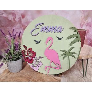 Naambord rond Flamingo 29 cm