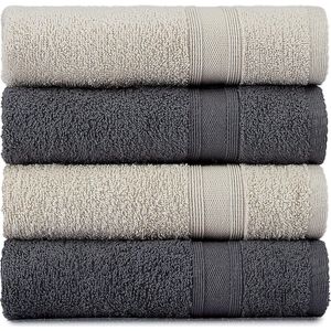 Handdoeken Grijs - Beige | 100% katoenen handdoek 4 stuks | Set van 4 handdoeken | Kleur: Grijs - Beige