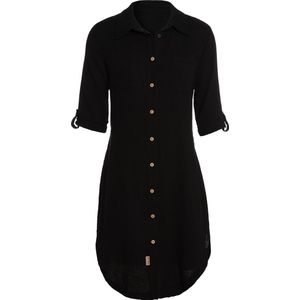 Knit Factory Kim Dames Blousejurk - Lange blouse dames - Blouse jurk zwart - Zomerjurk - Overhemd jurk - L - Zwart - 100% Biologisch katoen - Knielengte