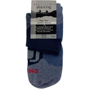 Actieve outdoor sokken walking - Wandelsokken - High Tech comfortsokken - Zwart / Blauw - Maat 35 - 38 - low - Thermo sokken - Wintersportsokken
