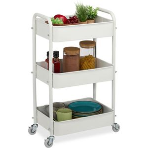 Relaxdays keuken trolley - wieltjes - 3 laags - met vilt - badkamer - serveerwagen - wit