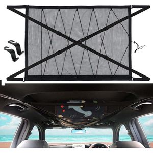 Bagagenet 90 x 65 cm - auto opbergen - gekruiste riemen - vier armleuningen dak hondennet auto