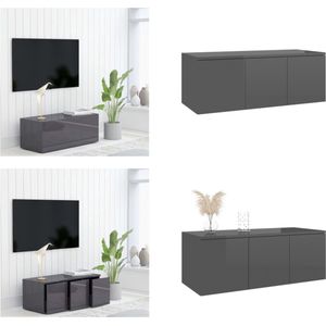 vidaXL Tv-meubel 80x34x30 cm spaanplaat hoogglans grijs - Tv-meubel - Tv-meubels - Tv-meubelen - Tv-meubilair
