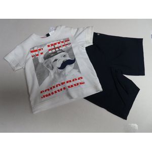 Ensemble - Jongens - Witte T shirt met vissershond + marine korte broek - 6 maand 68