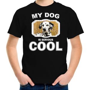 Dalmatier honden t-shirt my dog is serious cool zwart - kinderen - Dalmatiers liefhebber cadeau shirt - kinderkleding / kleding 146/152