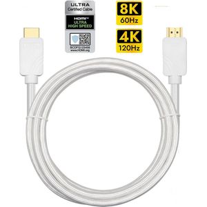 NÖRDIC HDMI-N1021A – Ultra High Speed HDMI 2.1 kabel, Gecertificeerd, 8K, 60Hz, 48Gbps, Dynamische HDR eARC, 2m, Wit