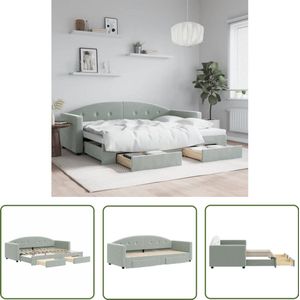 The Living Store Slaapbank onderschuifbed en lades 80x200 cm fluweel lichtgrijs - Slaapbank - Tweepersoonsbed - Sofa Bed - Onderschuifbed - Multifunctioneel Meubilair