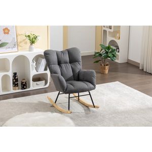 Mid Century moderne vlasstof getuft gestoffeerde schommelstoel - gevoerde zitting voor woonkamer slaapkamer, grijs